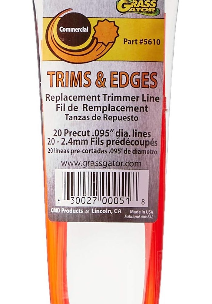 Grass Gator 5610 Trims & Edges Replacement String Trimmer Line - .095 Diameter, 20 Pre-Cut Lines - Image 1